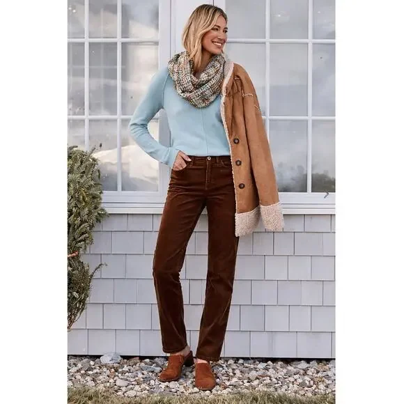 J. Jill Preppy Old Money Corduroy Pants Dark Brown Straight Leg 10 - Picture 1 of 4